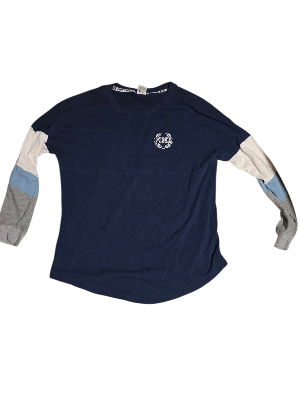 PINK Victoria's Secret Womens Navy Colorblock Long-Sleeve Top size large🔥🔥